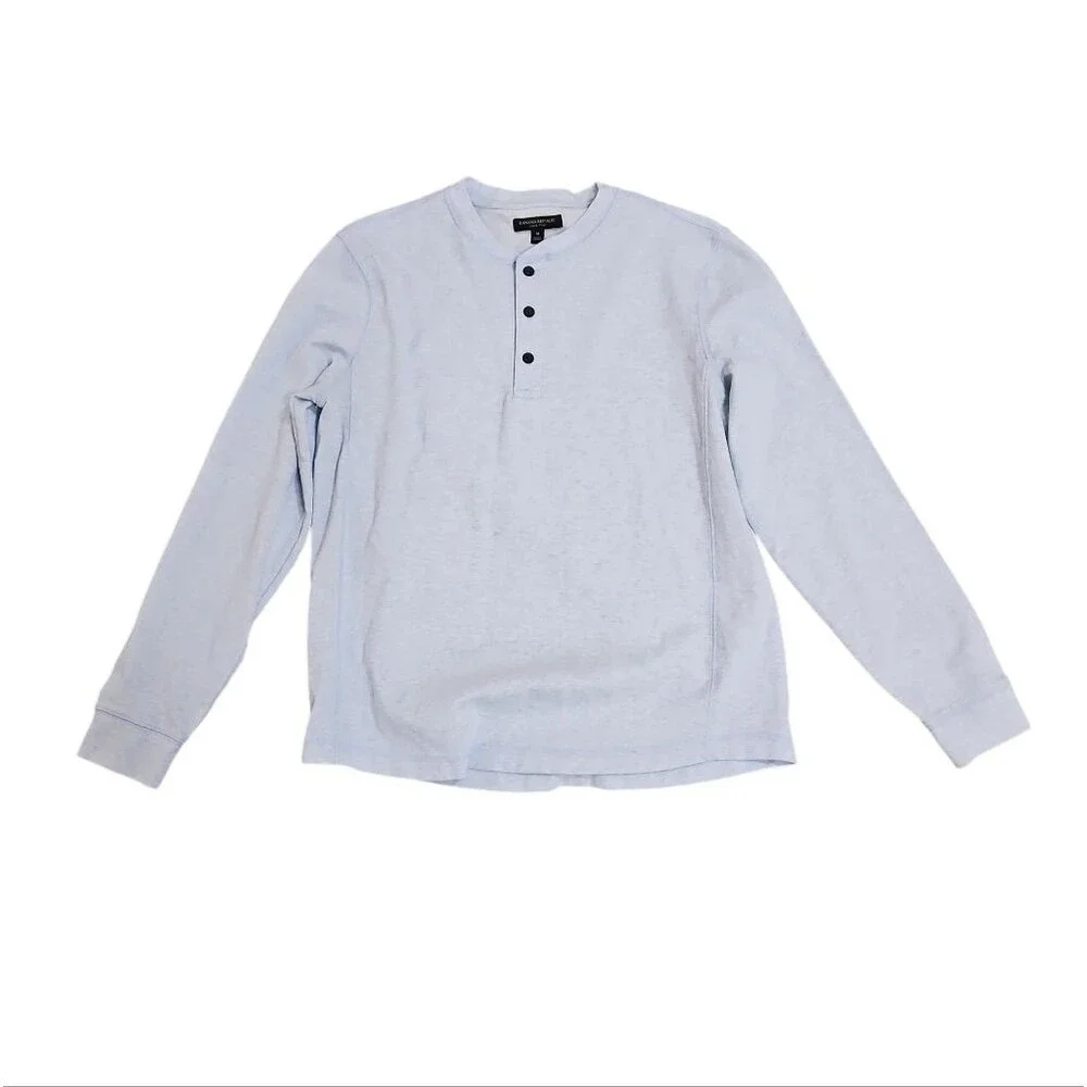 Banana Republic Men's Light Blue Core Temp Shirt Size M Waffle Henley y2k